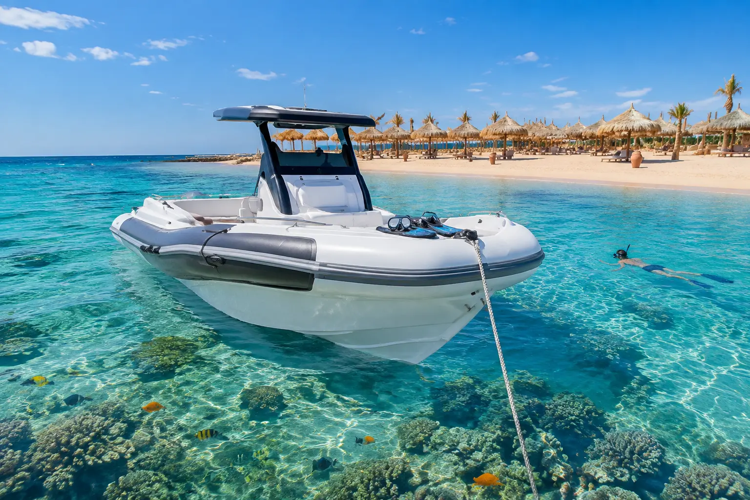 Snorkeling during Eden Island private boat trip Hurghada