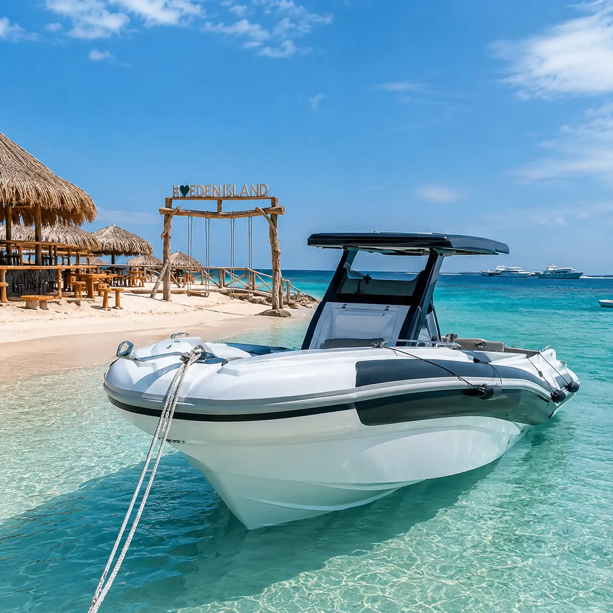Private speedboat at Eden Island Hurghada beach